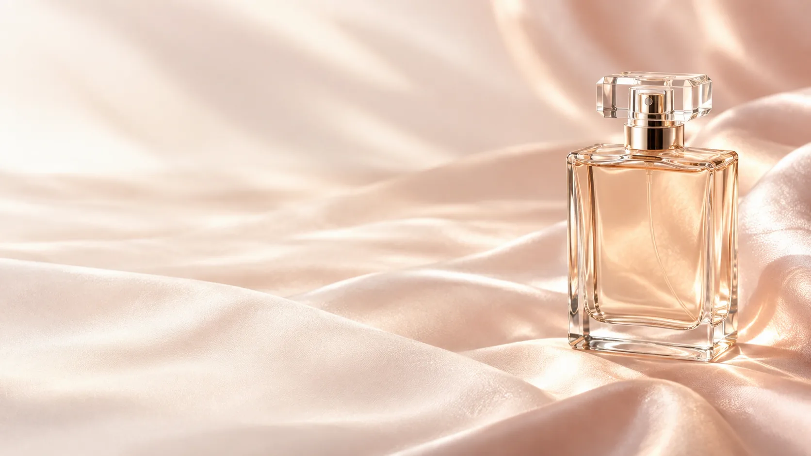 Profumo ambrato su seta rosa, immagine editoriale
